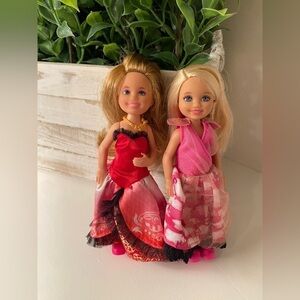 Barbie Chelsea Dolls Lot of 2 Dolls Mattel Mini 5” with Colorful Outfits & Bunny